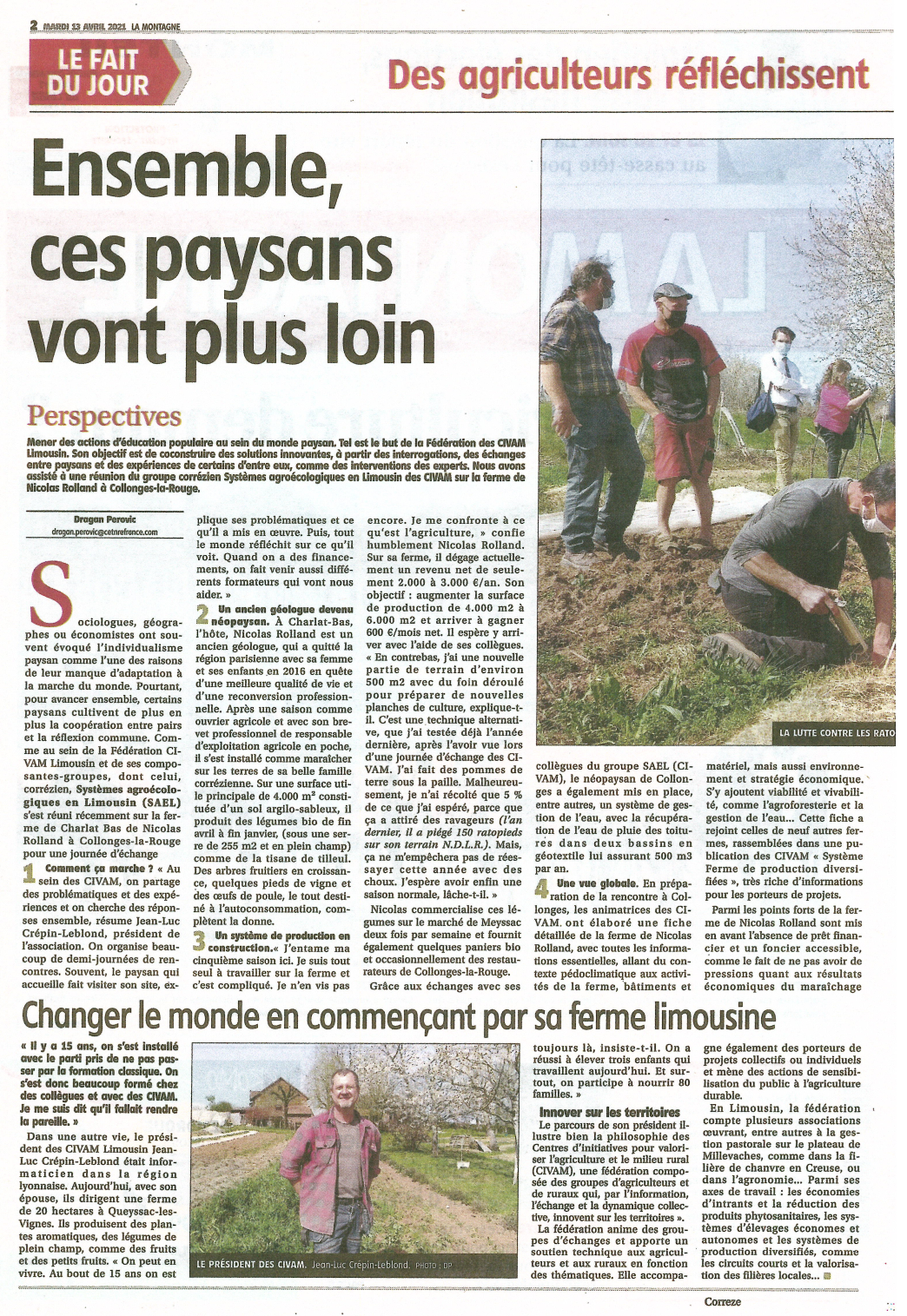 La Montagne scan article papier 13 04 2021